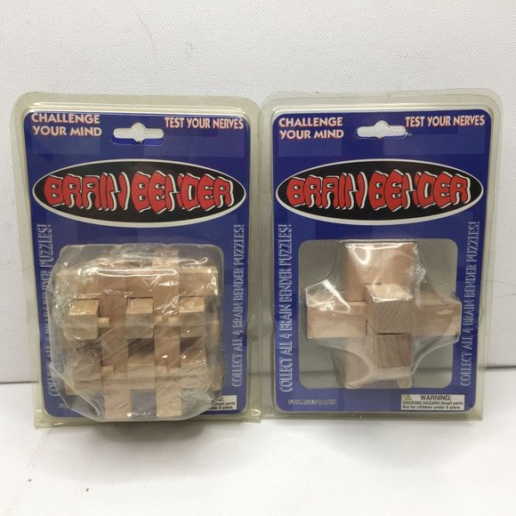 Brain Bender Wooden Cube Puzzle Teasers Lot Set of 2 Challenge 842319 New In Box - Picture 1 of 9